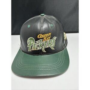 Vintage Leather Modern Green Bay Packers NFL Snap Back Hat Black Green Retro Cap